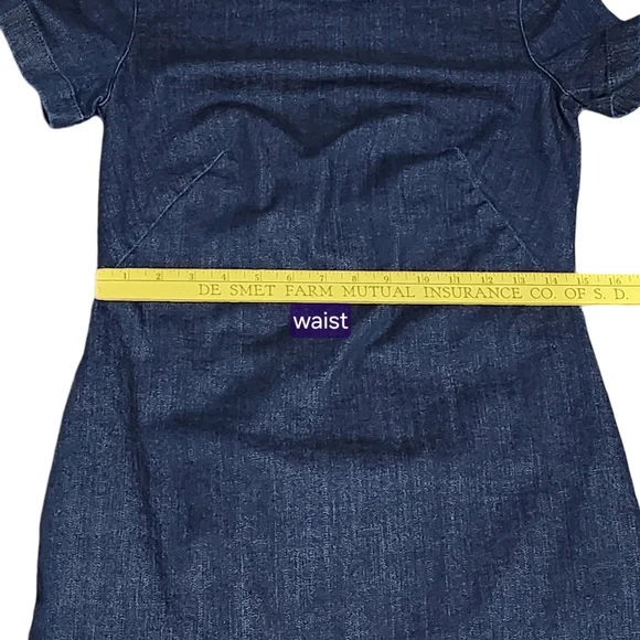 BODEN Rhea Blue Denim Sheath Short Sleeve Midi Dress Size 4L Casual Minimalist - Picture 12 of 14